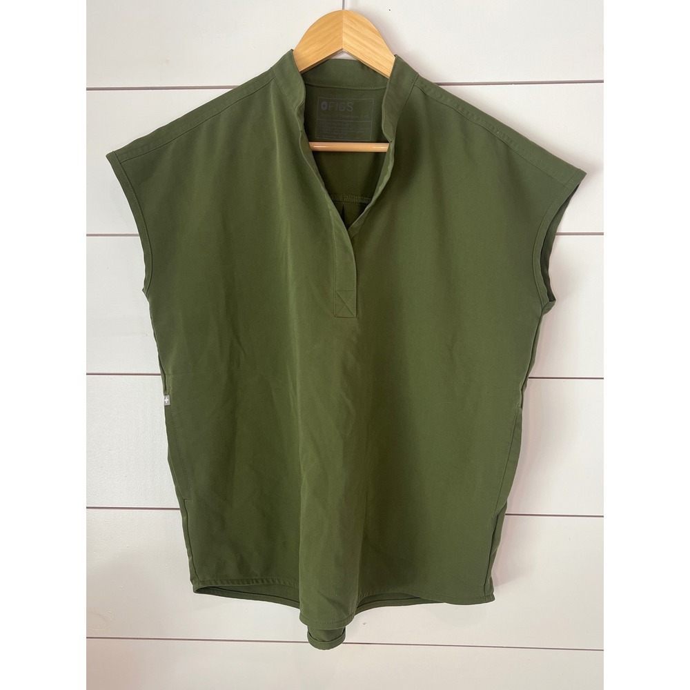 Figs Technical Collection Olive Green Scrub Top Mandarin Collar XS